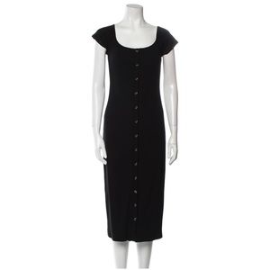 Privacy Please Black Midi Dress with Snap Buttons